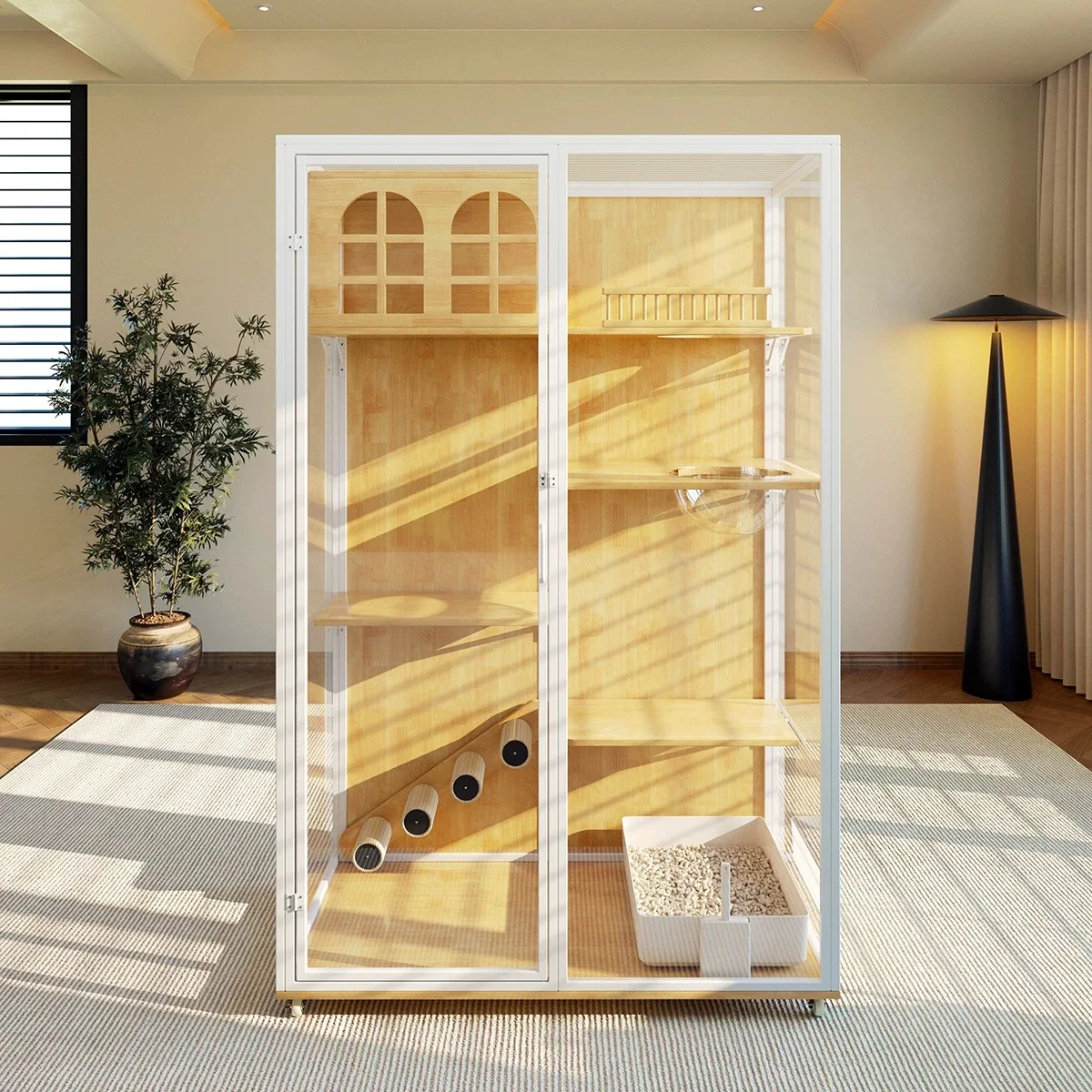 Large cat cage villa cat nest glass cat house solid wood home interior luxury large space panoramic cage