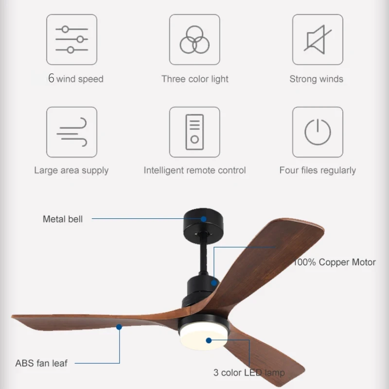 42/52 Inch white Black 3 ABS Blade Pure Copper DC 35W Motor Ceiling Fan With 18W LED Light Support Remote Control