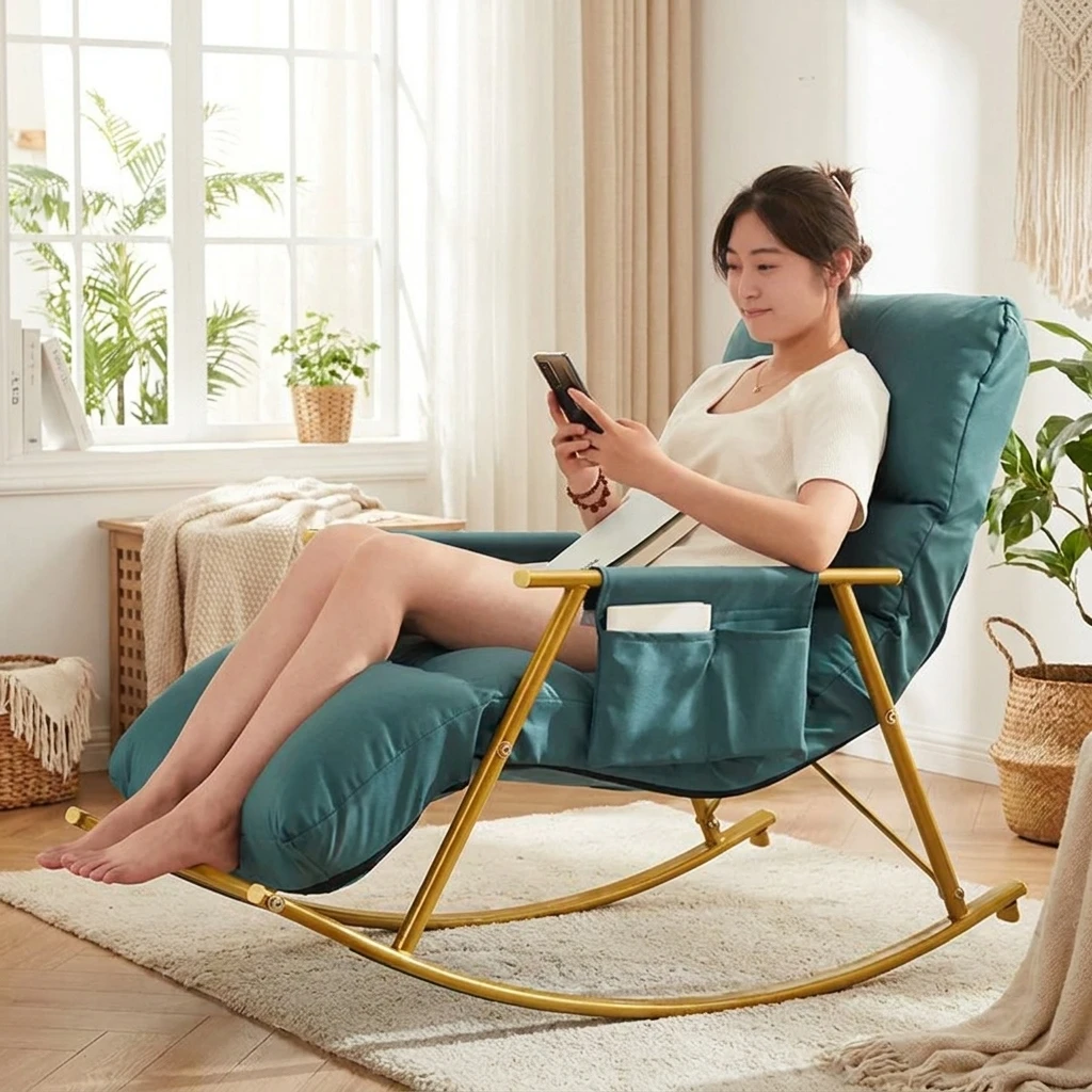 & Cozy Nordic Lazy Rocking Chair Fabric Living Room Lounge Chair Balcony Leisure Home Armchair Simple Chairs Designer Furniture