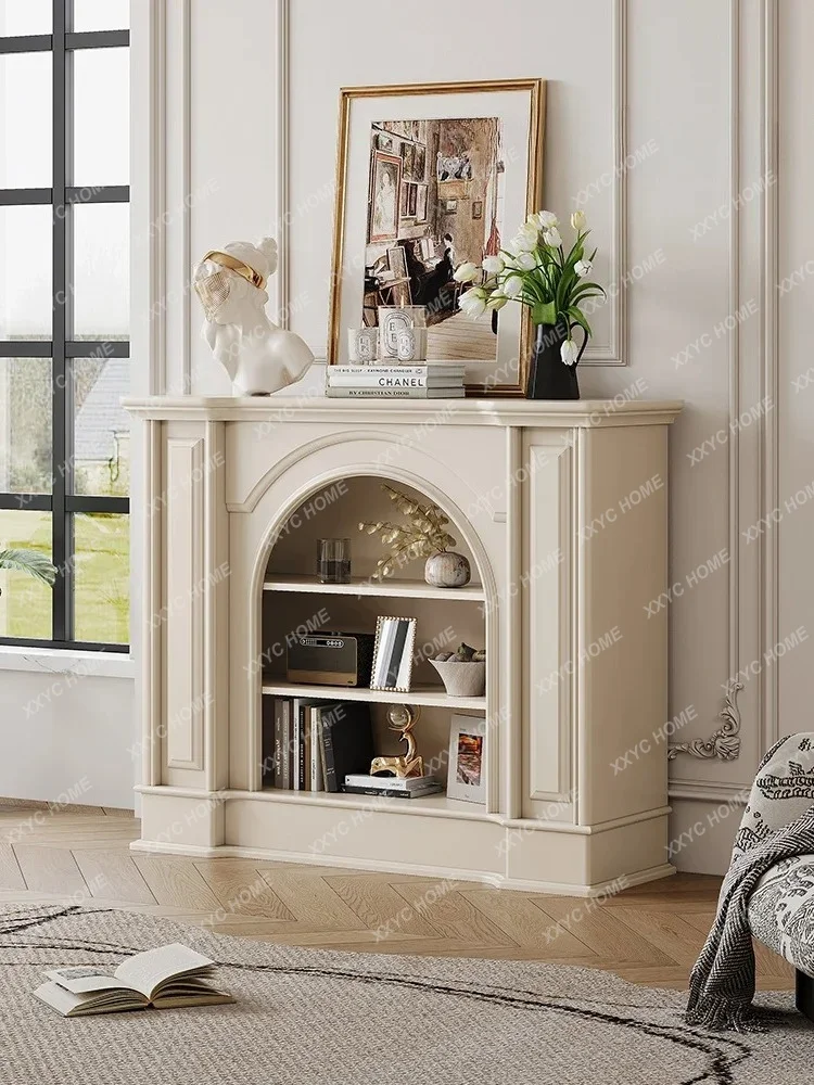 

Cream Style All Solid Wood White Fireplace Cabinet Home Living Room Decoration Locker