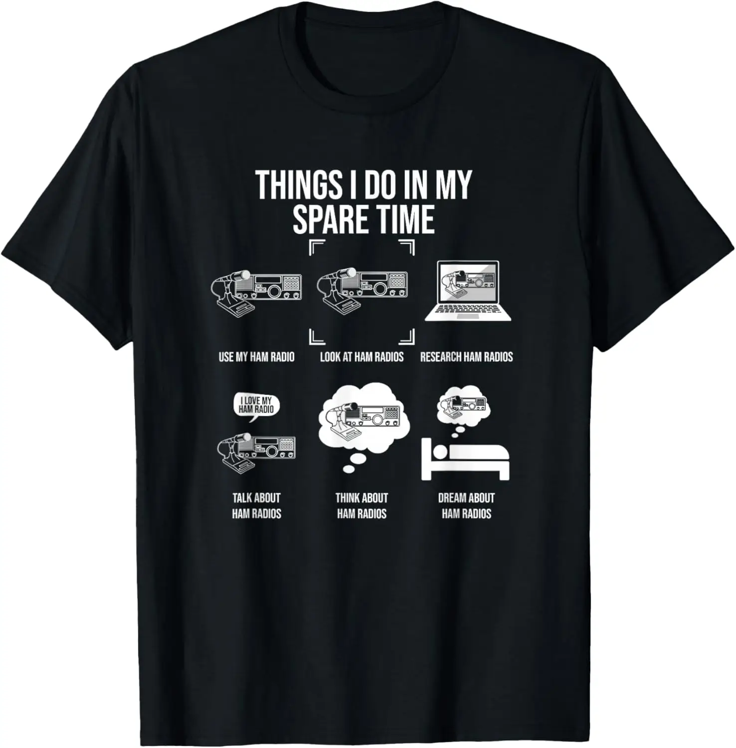 Ham Radio Operator Spare Time Activities Graphic Cotton T-Shirt For Men Casual