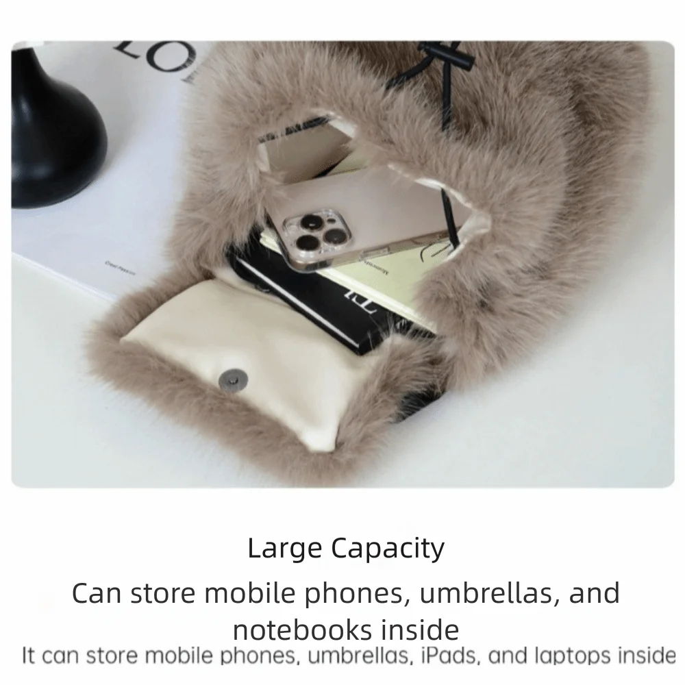 Y2k Faux Fur Backpack Small Drawstring Leopard Fluffy Bag Mini Backpack Winter Warm
