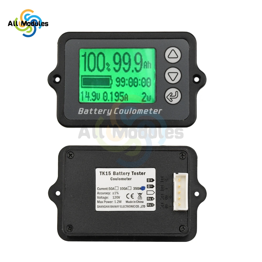 TK15 80V 50A 100A 350A Battery Capacity Tester for Equipment Car Current Power Monitor Indicator Ammeter Voltmeter Coulometer