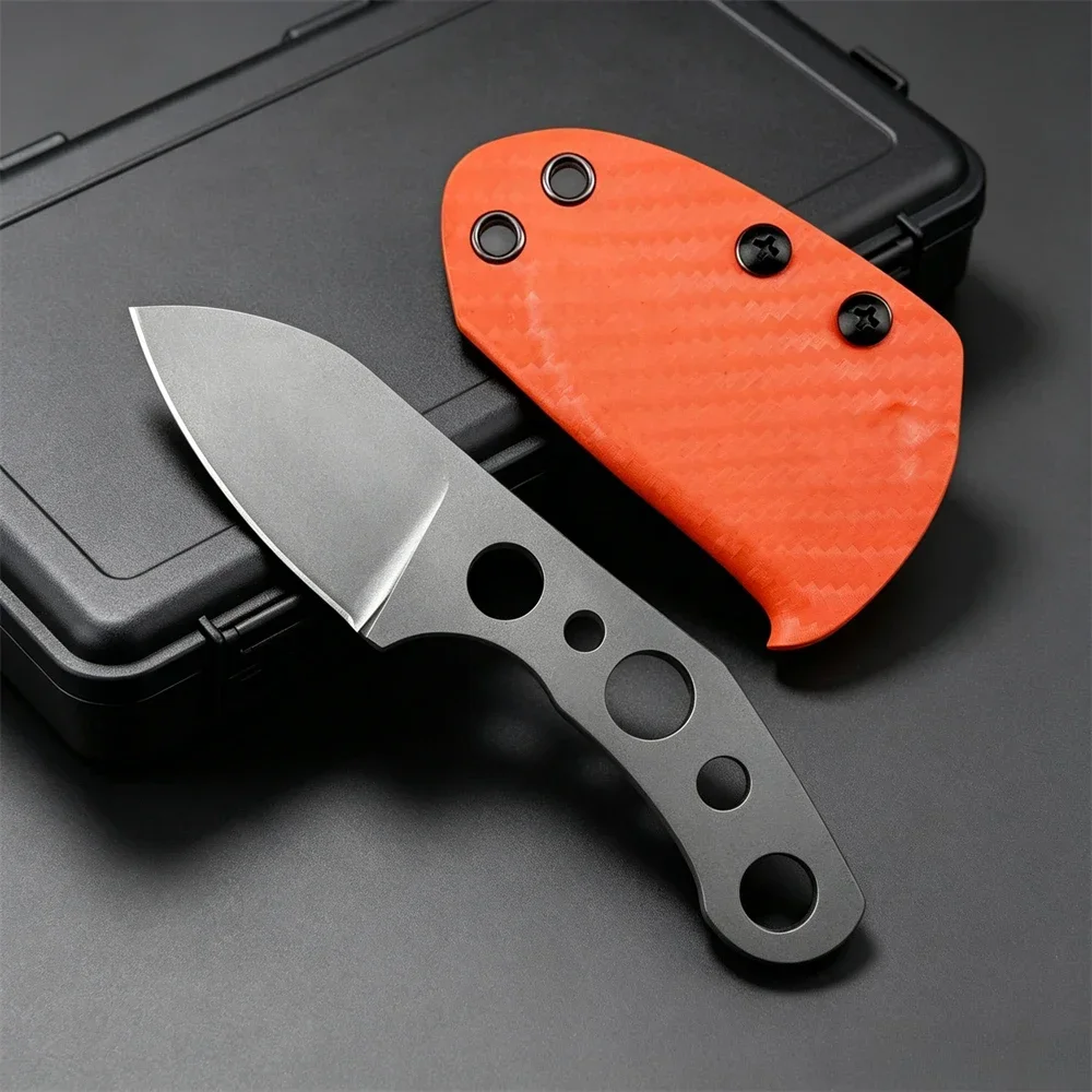 Cuchillo EDC de hoja fija GMF1, herramienta de corte portátil con funda naranja, ideal para actividades al aire libre, caza, acampada y uso diario.