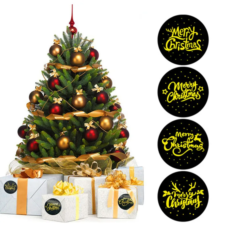 Christmas Gift Box 100/500Pcs Round Labels Christmas Sticker Candy Bag Flower Gift Box Cake Boxes Packaging New Year Stickers