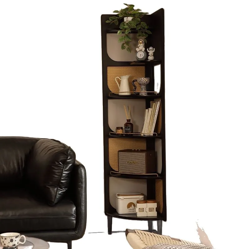 Medium and retro solid wood corner cabinet, small apartment living room sofa wall corner bookshelf