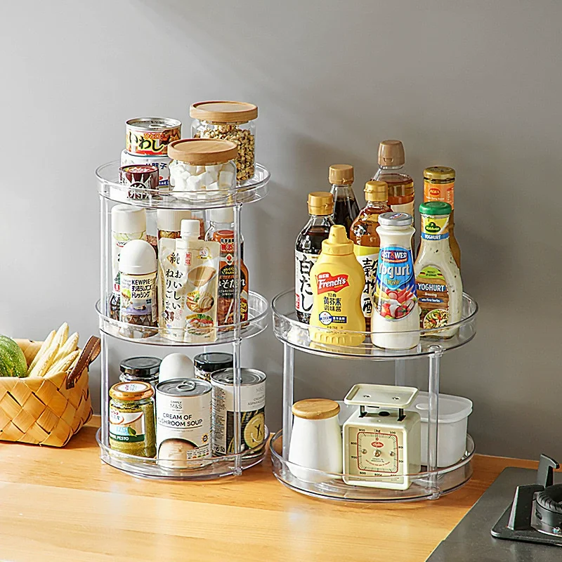 360° Rotating Organizer 2-Tier Transparent  Lazy Susan Non Slip for Kitchen Spice Cosmetic Bathroom Countertop Storage