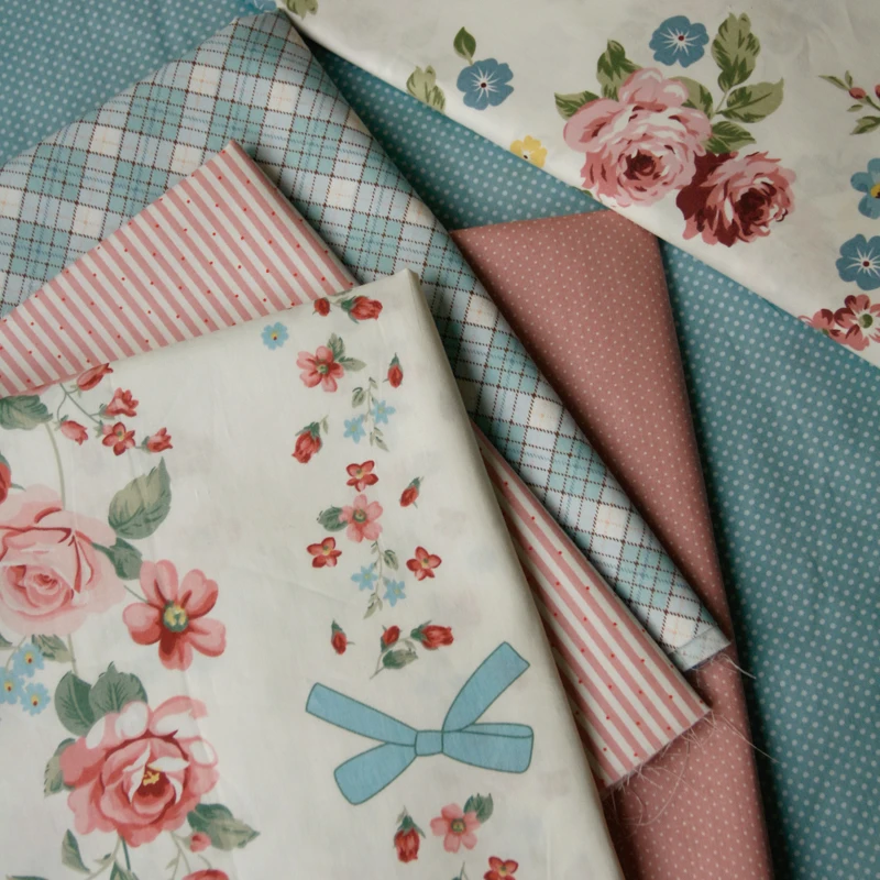 160x50cm Rose Blue Pink Color Twill Cotton Sewing Fabric, Making Dress Clothing Handmade DIY Sewing Cloth
