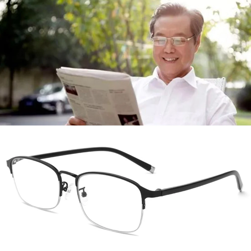 Photochromic Anti-blue Light Reading Glasses Multifocal Smart Zoom Magnifier Business Metal Frame Solid Color Presbyopic Glasses