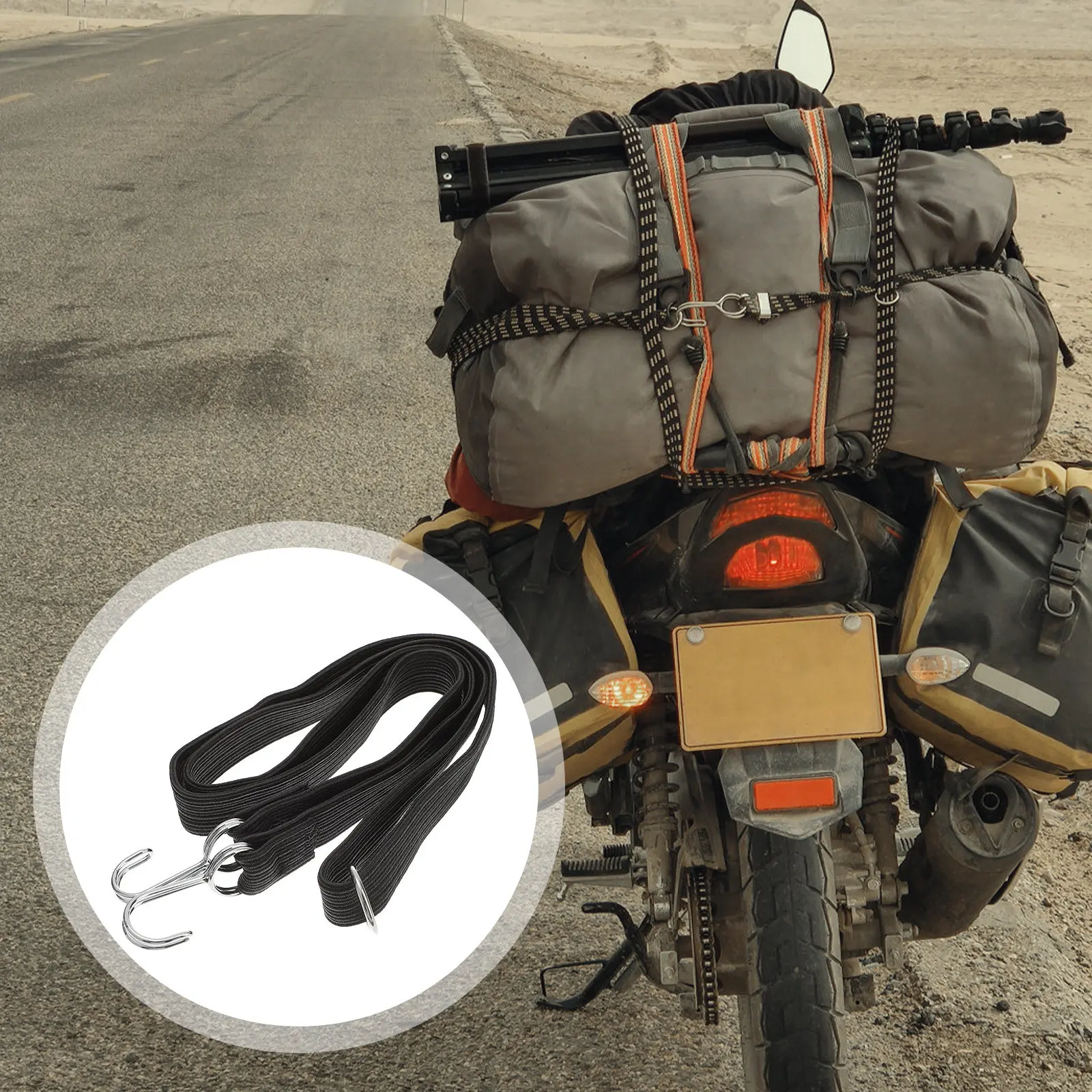 

2Pcs Cargo Binding Straps Elastic Device Luggage Fastening Belt High Strength Carbon Steel Hooks for Bike Motorcycle Truck