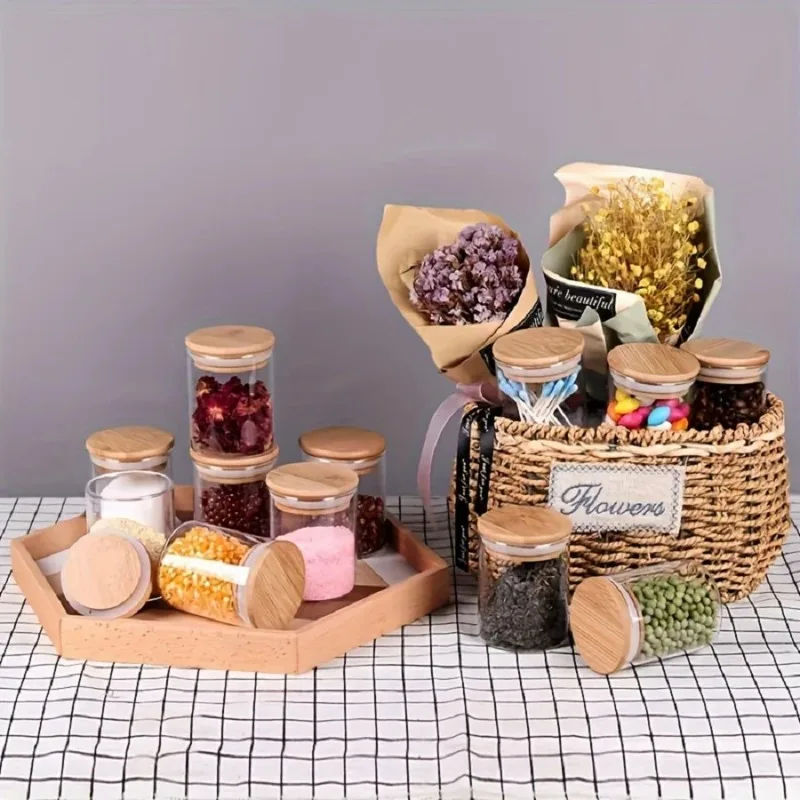 12 قطعة من برطمانات تخزين زجاجية، علبة توابل زجاجية سعة 8 أونصة، زجاج صغير مع غطاء محكم لزاوية المطبخ، مناسبة للسكر والكوكيز والأرز