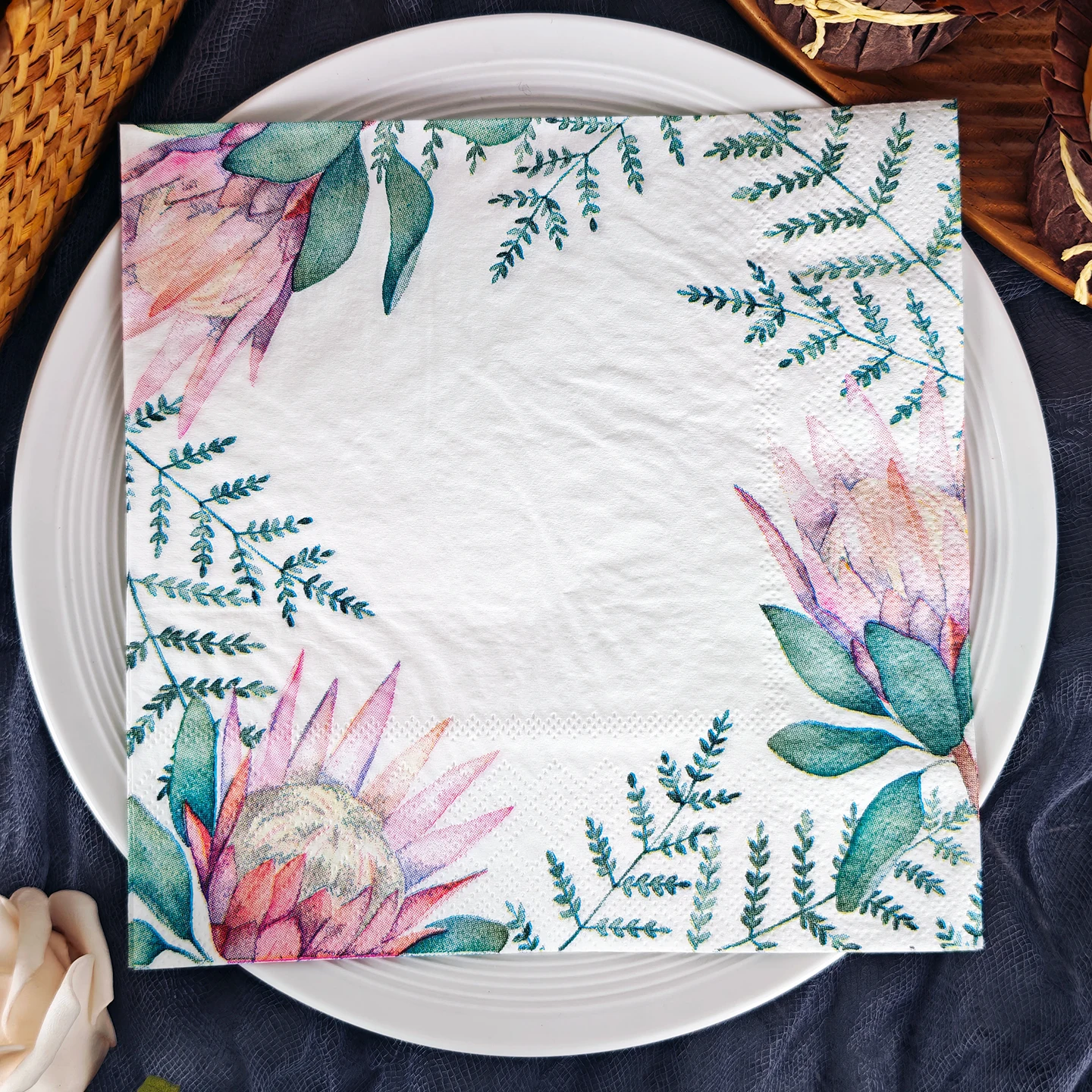 20/50pcs King Protea Printed Napkins Wedding Kids Birthday Baby Shower Party Paper Tissues Hotel Table Disposable Napkins