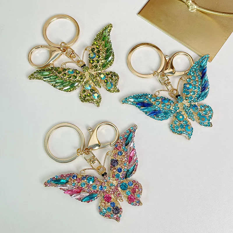 European and American fashion new full crystal butterfly key chain alloy pendant bag pendant small gift factory wholesale