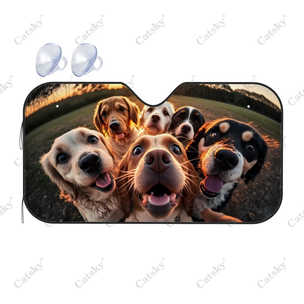 Charming Doggy Selfie Car Windshield Sunshade, Front Auto Car Windshield Sun Shade Blocks Uv Rays Sun Visor Protector