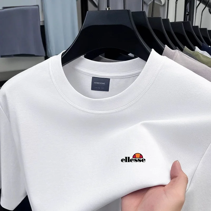 High end brand men's round neck short sleeved T-shirt printed design top 2026 summer new cotton blend casual breathable T-shirt