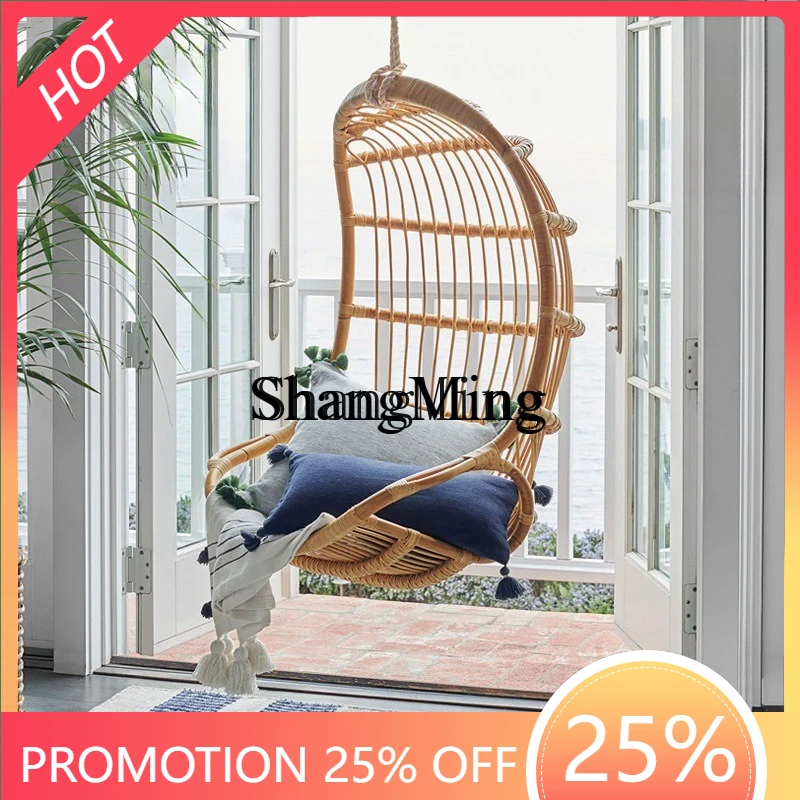 

SM's new Leisure True Rattan Hanging Chair Lazy Balcony Bedroom Rocking Chair Living Room Birdcage Swing Hanging Basket