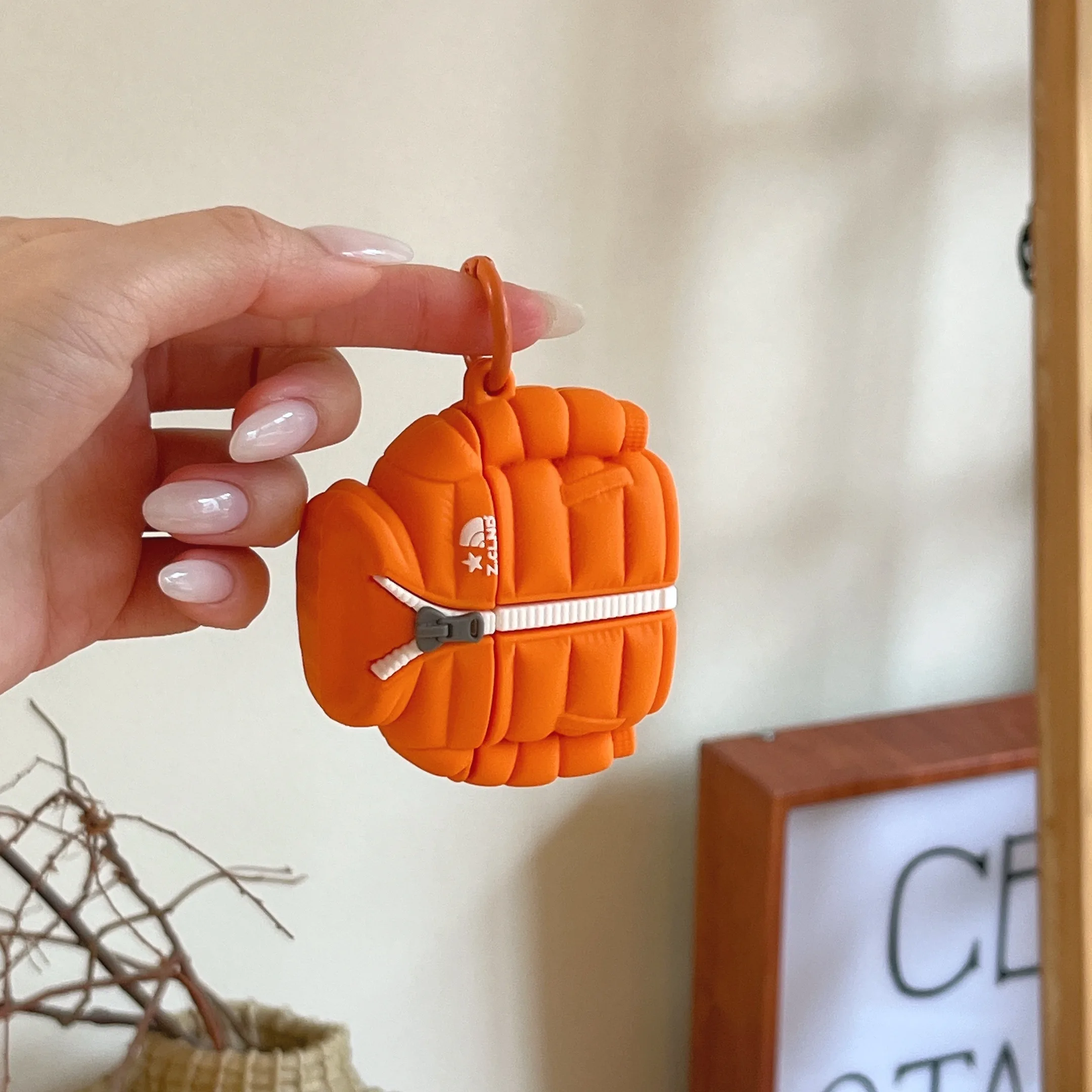 سترة دافئة للأسفل ضوء النجوم برتقالي بني حافظة سماعة الرأس سيليكون إبداعي مضاد للسقوط مناسبة لأجهزة AirPods1 2 3 4 Pro2 Pro3