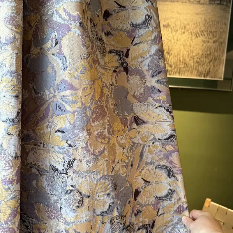 Vintage Gold Embossed Jacquard Blackout Curtains for Living Room Bedroom French Window Balcony Customized Products
