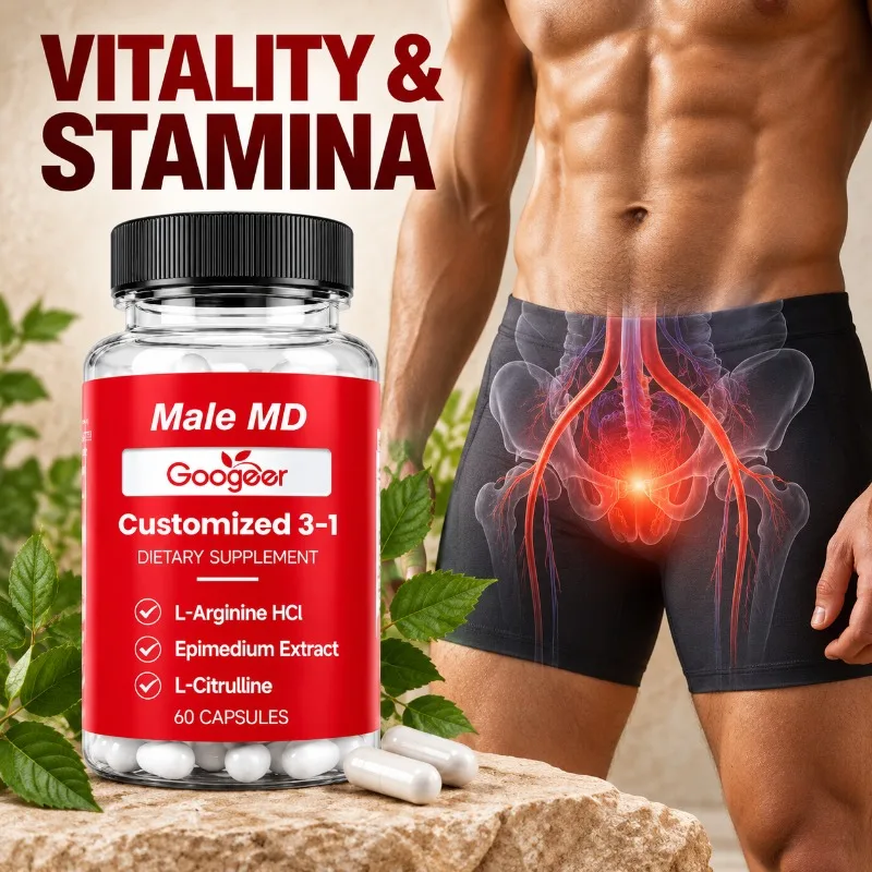 Male MD 3-in-1 Capsules Support Vitality & Stamina with L-Arginine HCl,L-Citrulline & Epimedium Leaf Extract,60 Capsules