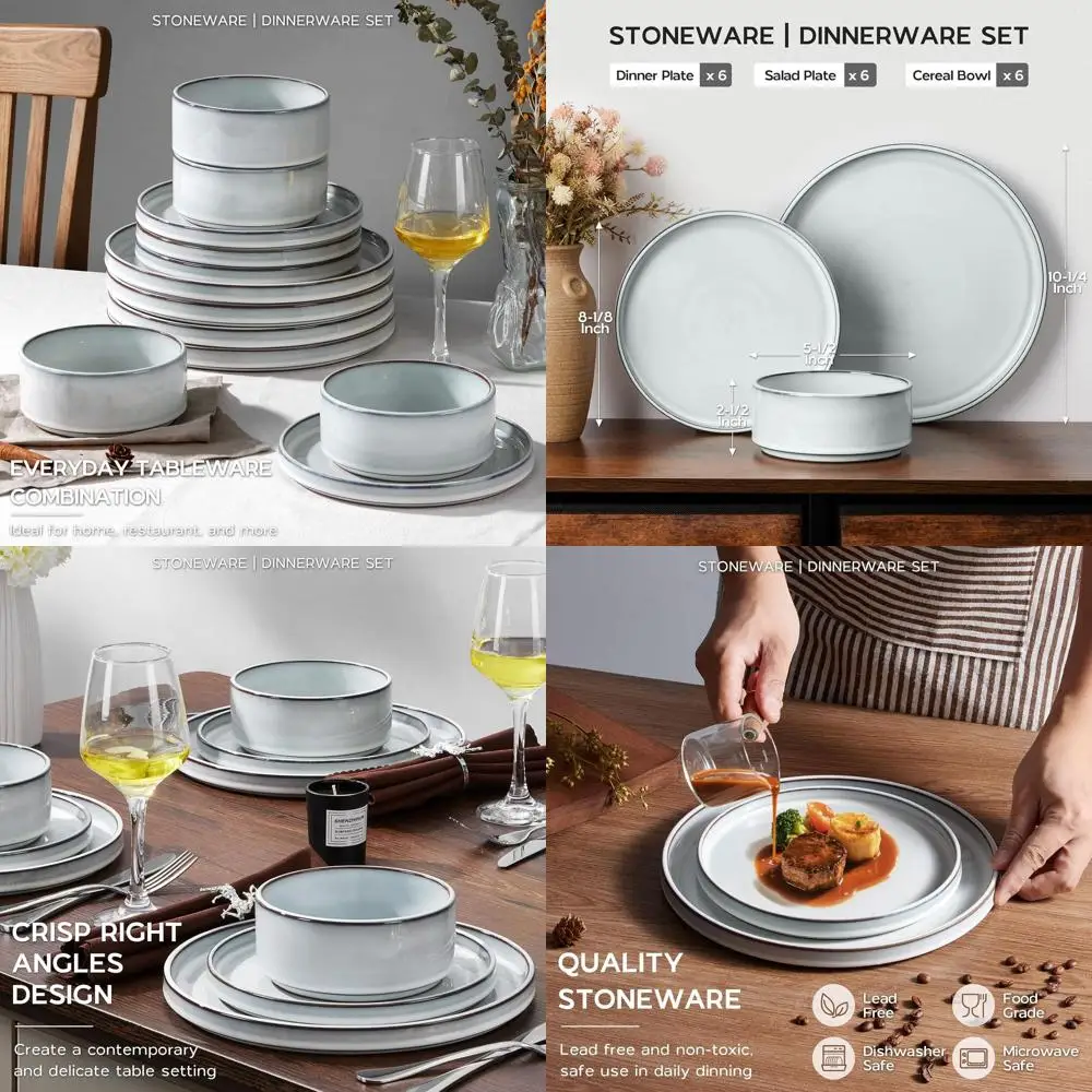 

Элегантный набор посуды из 18 предметов для 6 персон, с деревенским терракотовым основанием, белые керамические тарелки и миски