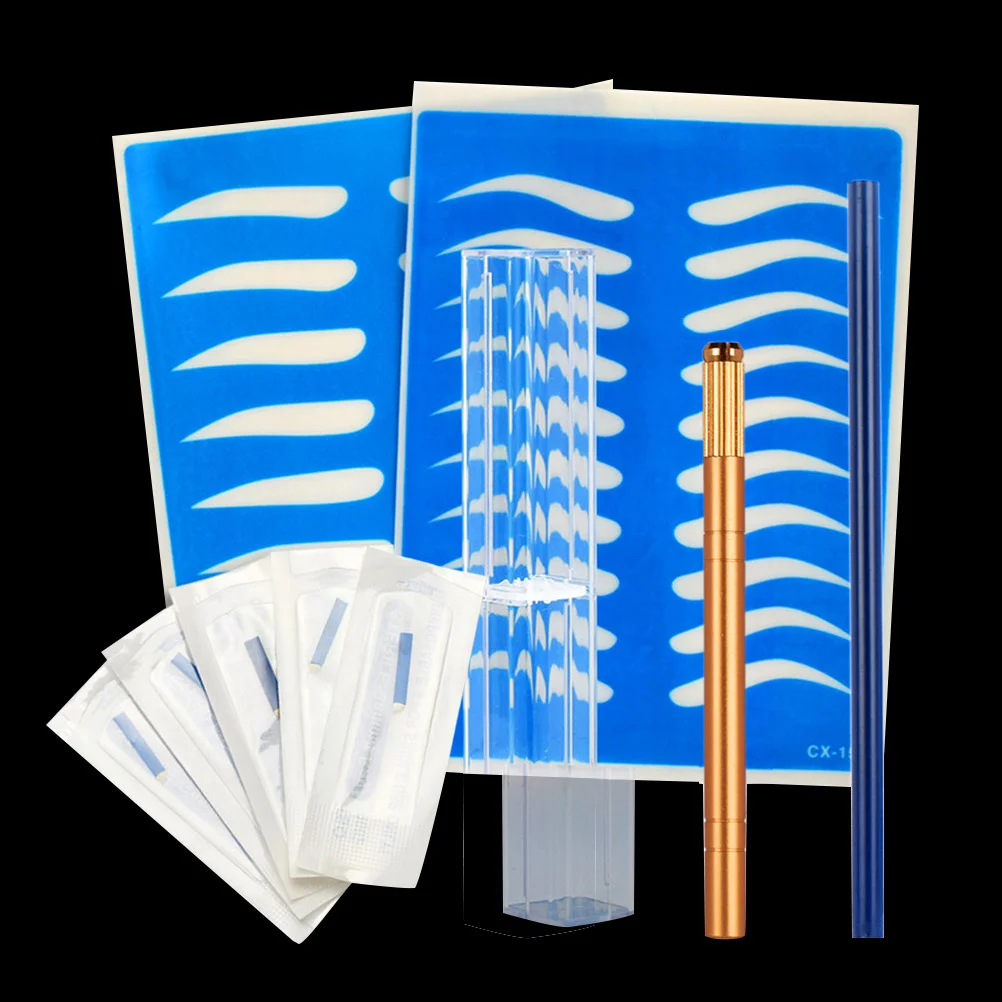 

Pen Storage Box Set Golden Microblading Tool Kit Practice Skin Included Transparent Case Inner Buckle Holders Eyebrow Lip