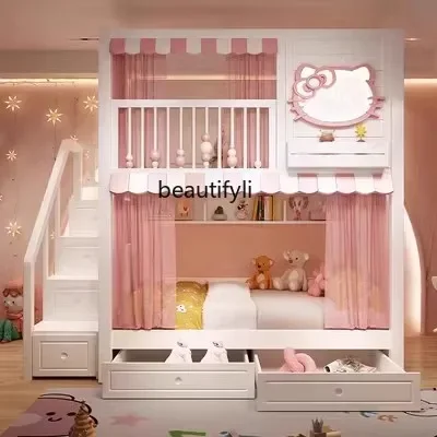 Modern Solid Wood student's Bed Upper and Lower Bunk  Lower Table Tree House Bed Height Bunk Bed with Arch