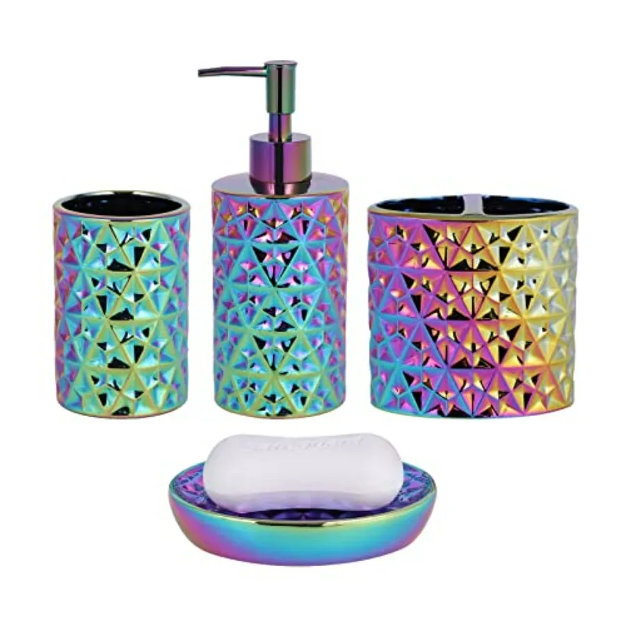 

Colorful Bathroom Accessories Set 4 Pcs Lotion Soap Dispenser Soap Dish Toothbrush Holder Tumbler Countertop Vanity Organizer f