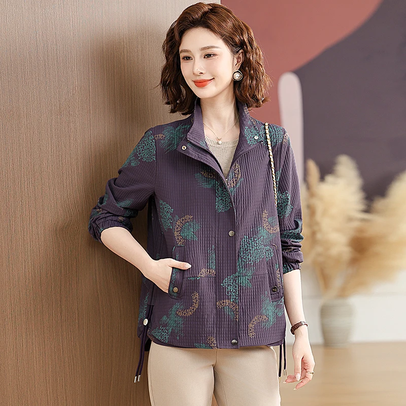 

Модная осенняя верхняя одежда для женщин среднего возраста: широкие брюки свободного кроя из полиэстера с застежкой-молнией и высоким воротником