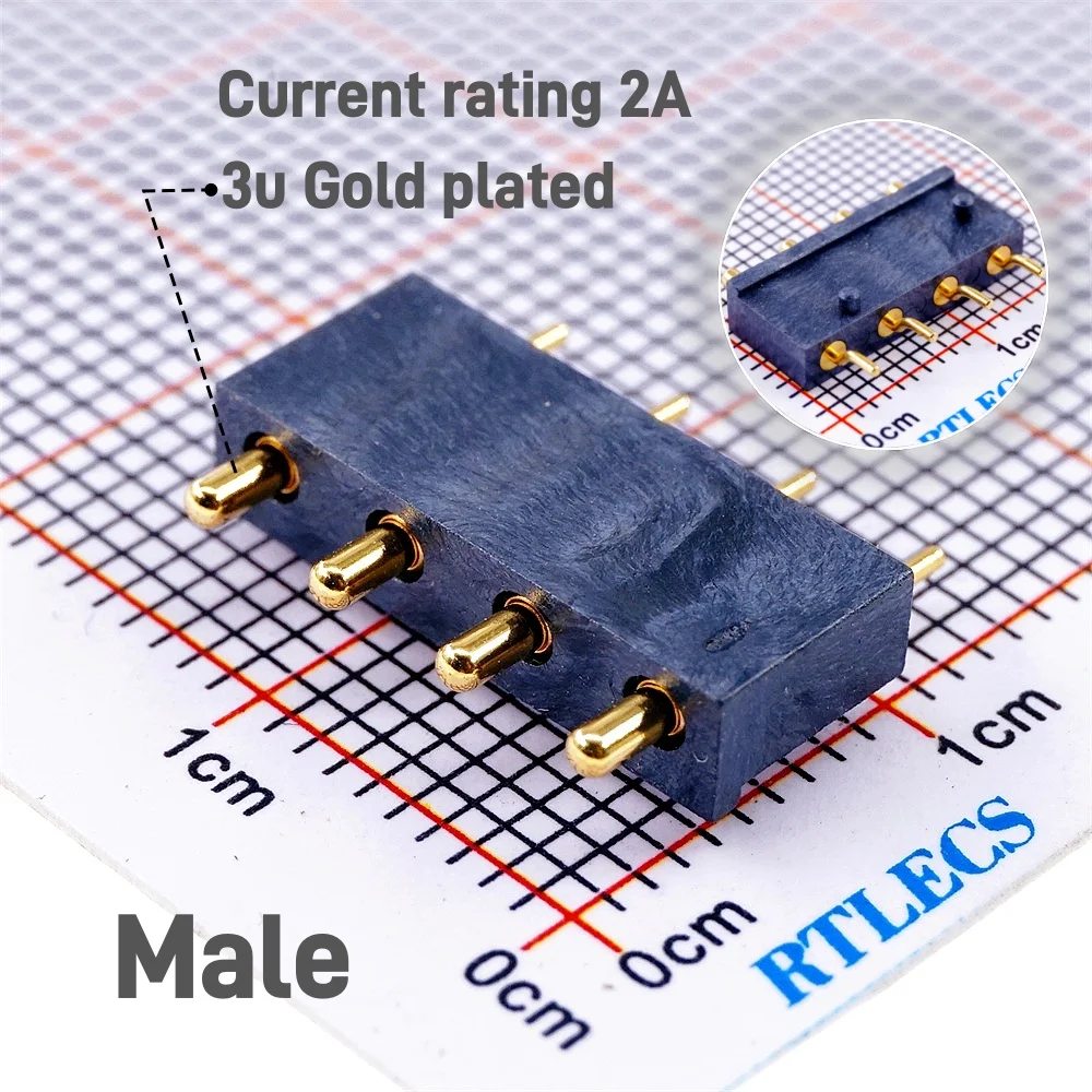 4.0 MM Pitch 3 4 5 Positions Spring Loaded Pogo Pin Connector Horizontal SMD Z Bent Solder PCB Male Header Female Target 2A