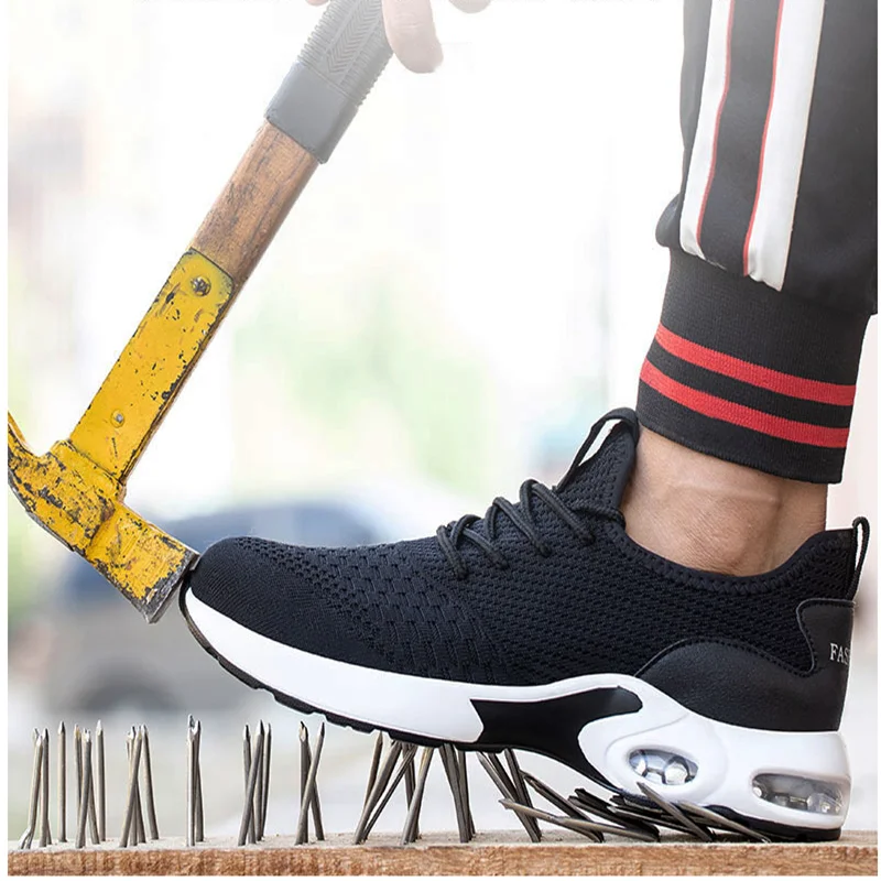 

NewSafety Shoes Men Women Work Safety Boots Steel Toe Kevlar Puncture Proof Air Cushion Sneakers Light Fashion Work Shoes Unisex