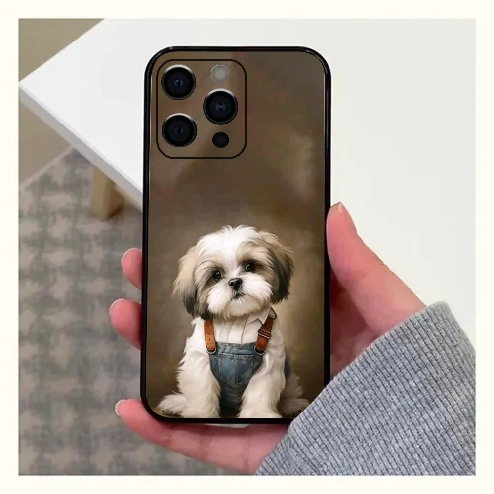 Shih Tzu Painting Cute Animal Phone Case For Apple iPhone 15,14,13,12,11,Pro,X,XS,Max,XR,Plus,Mini Soft Black Cover