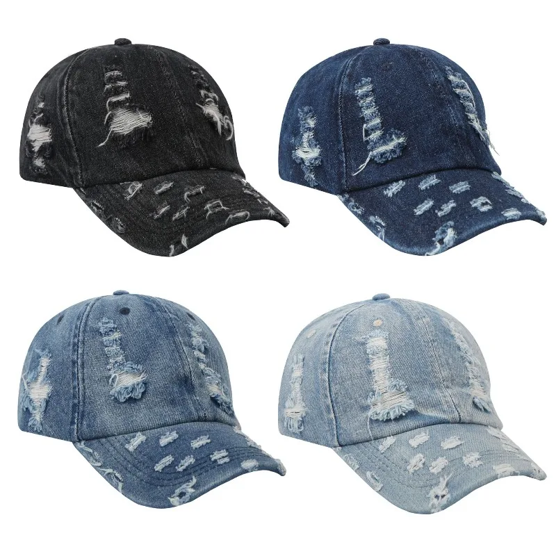 Hole Baseball Cap American Denim Washed Hat Leopard Print Hat Old Cap Vintage Unisex Adjustable Breathable