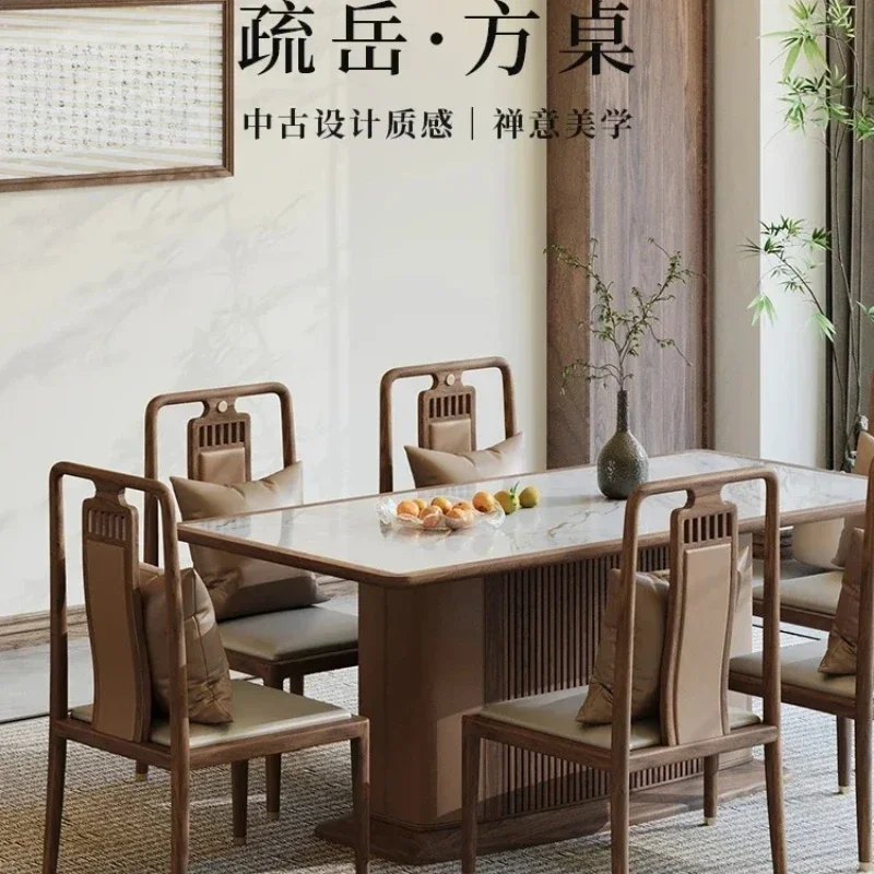 

B black walnut rectangular dining table and chairs Song-style aesthetic solid wood furniture