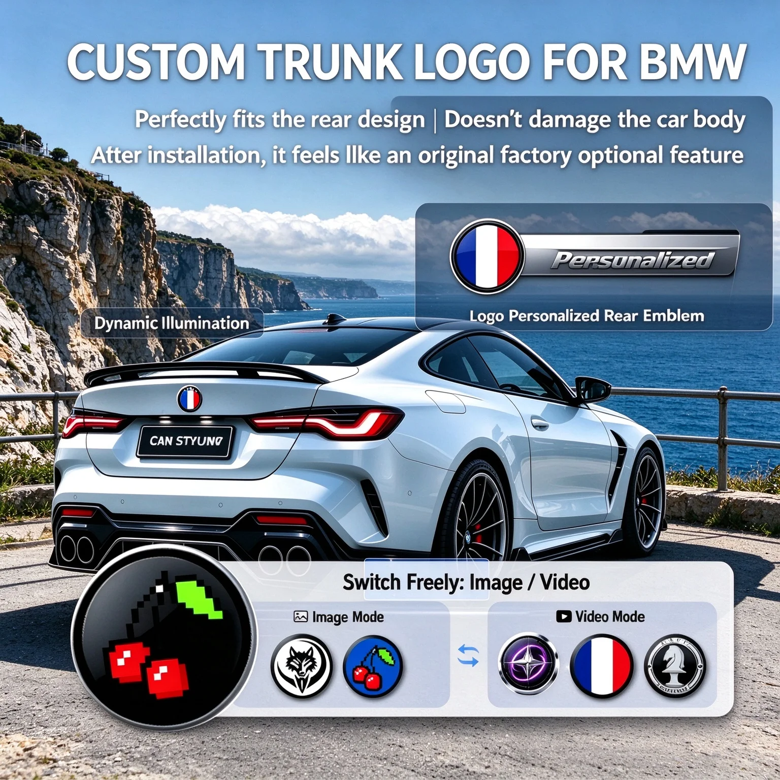Auto parts, tools, car stickers. Ultra-thin high-definition LED waterproof dynamic vehicle logos that can be customized for BMW.
