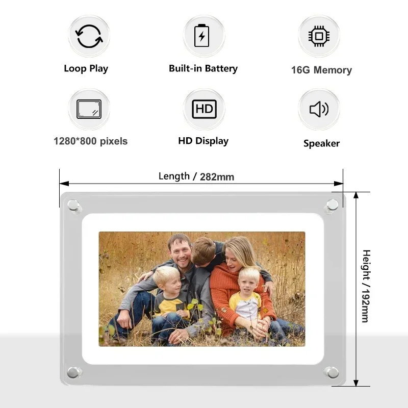 2026 New Acrylic Material 10.1'' 10 Inch Video Frames Wireless Connection Electric Photo Frame Rechargeable Battery