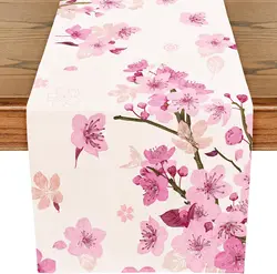 Spring Cherry Blossom Linen Table Runners Summer Farmhouse Wedding Party Decor Holiday Banquet Kitchen Dining Table Decorations