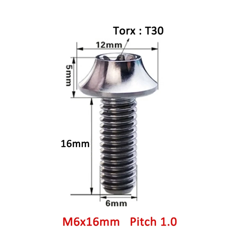 1PCS Bike M6x16mm Brake Caliper Bolt Torx T30 Titanium V Brake Clamp Screw MTB Road Folding Bicycle Accessories