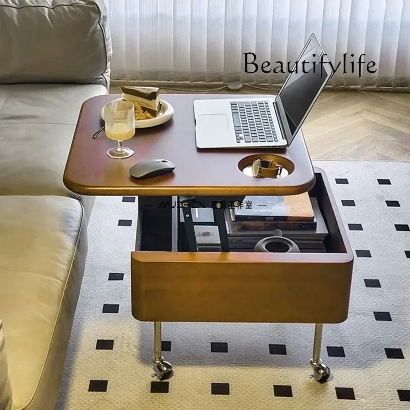 

S Y Japanese-Style Solid Wood Adjustable Trolley Coffee Table Multi-Functional Small Tea Table