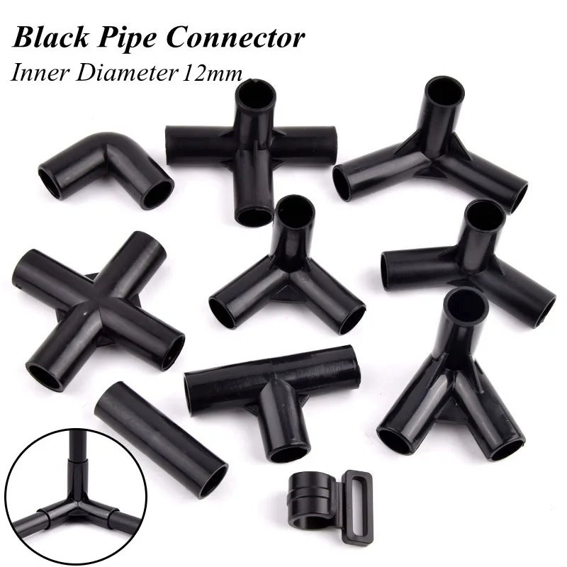 2-30Pcs ABS Black Joint 12mm Inner Dia Three-way Four-way 90° Elbow Pipe, Connector Plant Support Wardrobe Tent Mixed Fittings