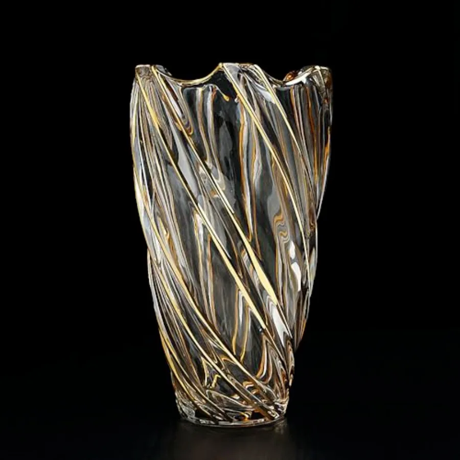

Ручная роспись золотом, хрустальная ваза высотой 11,2 дюйма - уникальная стеклянная ваза в форме вихря, большая ваза для декора дома, офиса, гостиной, столовой.