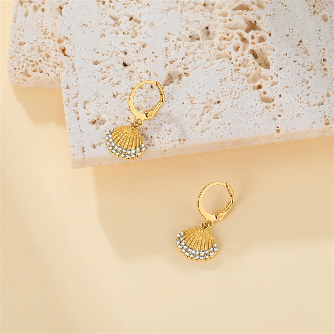 Eueavan Zirkon-Seestern-Muschel-Creolen aus Edelstahl, geometrische Ohrringe für den Sommerurlaub am Strand, für Damen, Party-Schmuck, Geschenk – Detail 23