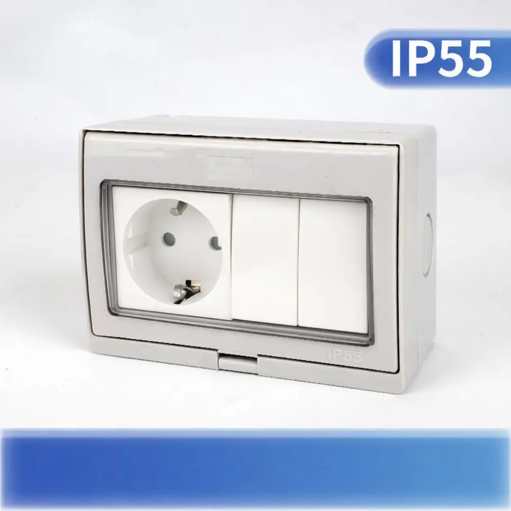 German Standard Wall Socket IP55 Waterproof Electrical Outlet Outdoor Surface Mounted Power Supply For Garden Terrace Usage