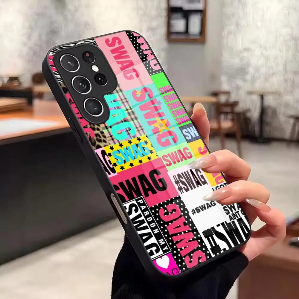 Stylish Letters SWAG Phone Case For Samsung Galaxy S26 Ultra S25 FE S24 S23 S22 Plus S25 Edge S21 Glass Phone Case