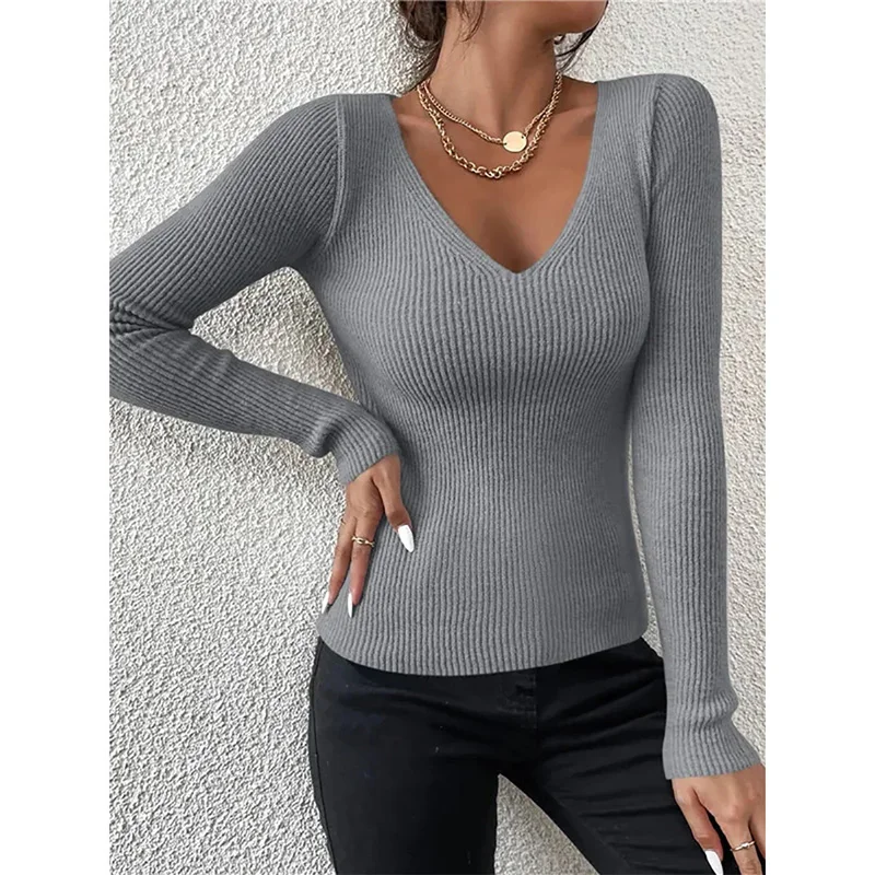 

Зимние женские шикарные однотонные вязаные топы с v-образным вырезом, женские дизайнерские пуловеры, свитера, женское корейское модное нижнее белье, свитера, одежда