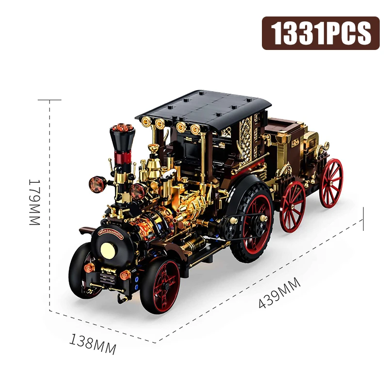 Creatieve 1331-delige vintage mechanische stoomauto bouwstenen stad retro steampunk voertuig bureaudecoratie bouwstenen speelgoed cadeau