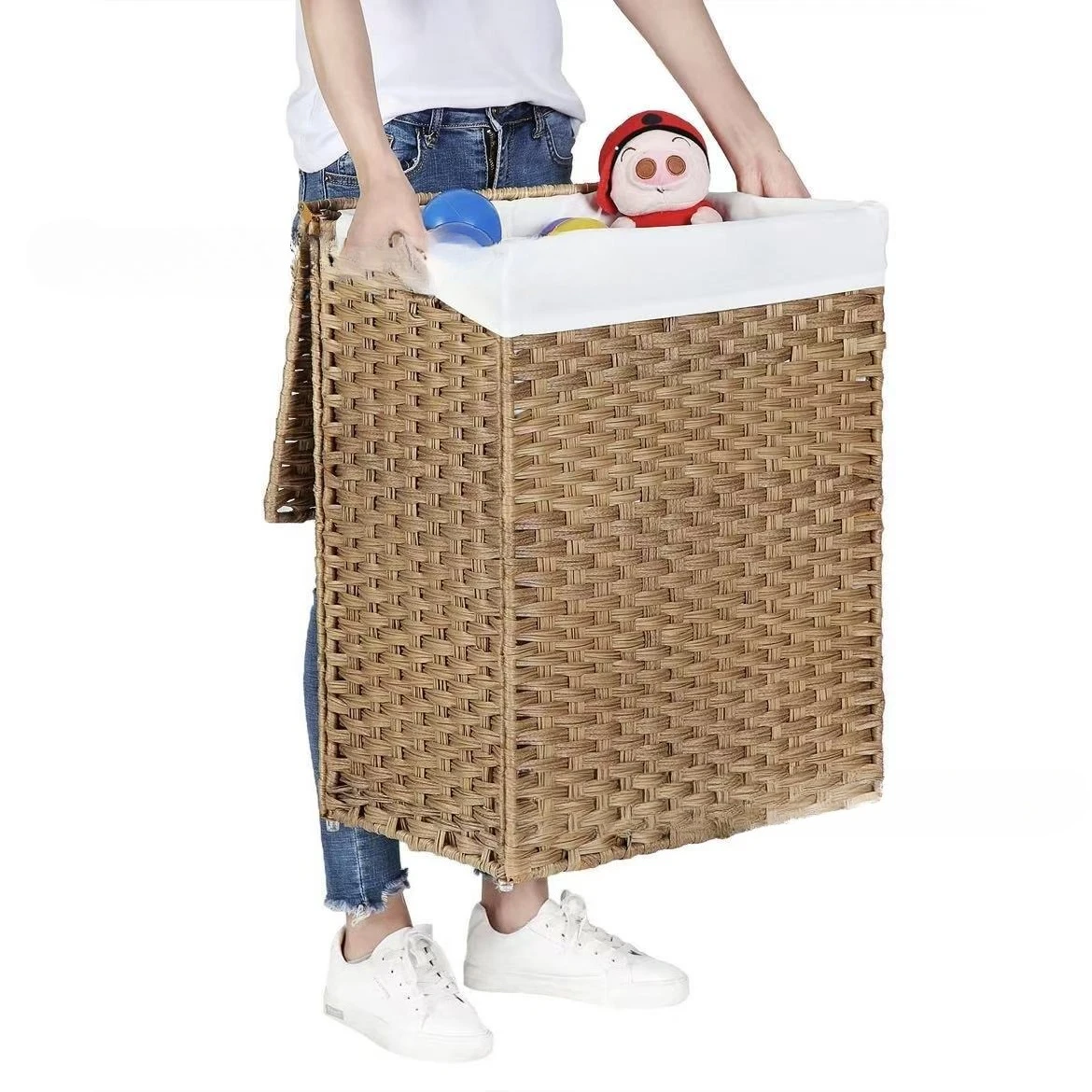 Household hand-woven storage basket, living room toy sundries storage basket, creative and simple imitation rattan woven dirty