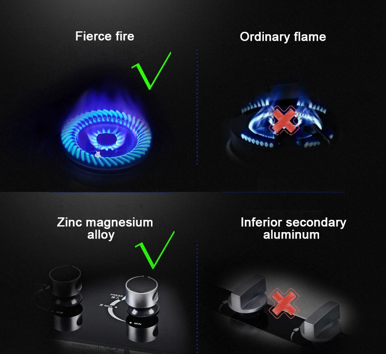 ダブルバーナーガスコンロ - 強化ガラス製ビルトインコンロ、電子点火式、モダンなキッチン向け省エネ