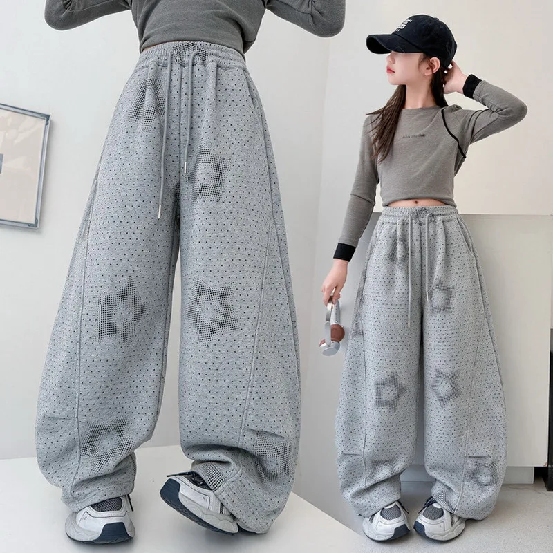 Girls Stylish Pants With Star Pattern For Children High Fashion Tousers Kids Loose Casual Streetwear Sweatpants Track Pants