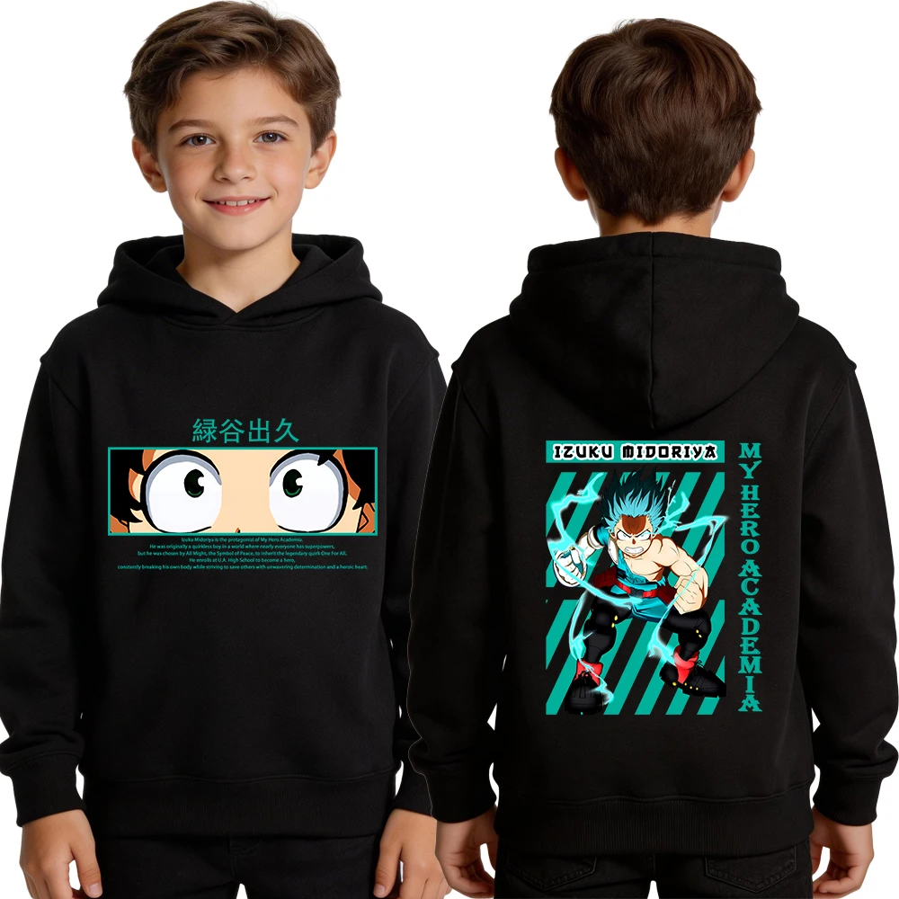 My Hero Academia Deku Anime Hoodie, Kinder Jungen Mädchen Unisex Kinder Kapuzenpullover, Doppelseitig Bedruckter Langarm-Pullover – Detail 3