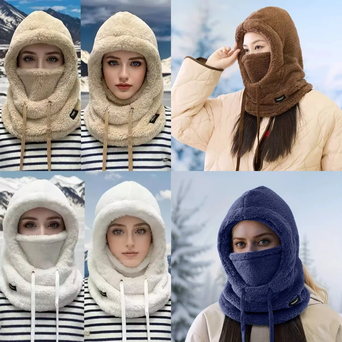 Warm Thermal Windproof Balaclava Ski Hood Motorcycle Face Cover Polar Fleece Adjustable Cycling Neck Cover Full Face Mask 1/2pc